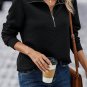 Black Solid Half Zipper Quilted Pullover Sweatshirt