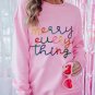 Peach Blossom Merry Every Thing Glitter Slogan Sweatshirt