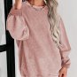 Pink Solid Ribbed Knit Round Neck Pullover Sweatshirt