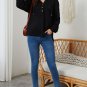 Black Buttoned High and Low Hem Hoodie