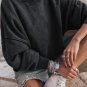 Black Drop Shoulder Crew Neck Pullover Sweatshirt