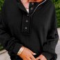 Black Drop Shoulder Henley Buttons Sweatshirt