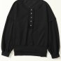 Black Drop Shoulder Henley Buttons Sweatshirt