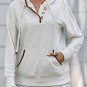 Beige Drawstring Kangaroo Pocket Henley Hoodie