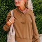 Chestnut Drop Shoulder Henley Buttons Sweatshirt