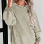 Green Solid Ribbed Knit Round Neck Pullover Sweatshirt