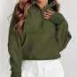Green Zip Up Stand Collar Ribbed Thumbhole Sleeve Sweatshirt