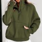 Green Zip Up Stand Collar Ribbed Thumbhole Sleeve Sweatshirt