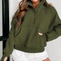 Green Zip Up Stand Collar Ribbed Thumbhole Sleeve Sweatshirt