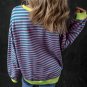 Green Stripe Oversized Contrast Trim Pullover Sweatshirt