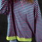 Green Stripe Oversized Contrast Trim Pullover Sweatshirt