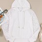 White Lace Patchwork Sleeve Drawstring Hoodie