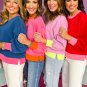 Blue Colorblock Bubble Sleeve Sweatshirt