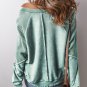 Mineral Blue Waffle Knit Patchwork Exposed Seam Raglan Sweatshirt