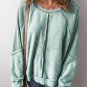 Mineral Blue Waffle Knit Patchwork Exposed Seam Raglan Sweatshirt