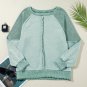 Mineral Blue Waffle Knit Patchwork Exposed Seam Raglan Sweatshirt