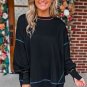 Black Contrast Stitching Split Baggy Sweatshirt