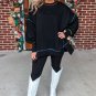 Black Contrast Stitching Split Baggy Sweatshirt