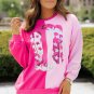 Pink Color Block Sequined Cowgirl Boots Graphic Sweatshirt