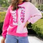 Pink Color Block Sequined Cowgirl Boots Graphic Sweatshirt