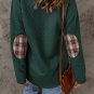 Green Geometric Texture Plaid Trim Sweatshirt