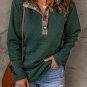 Green Geometric Texture Plaid Trim Sweatshirt