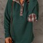 Green Geometric Texture Plaid Trim Sweatshirt