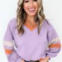 Orchid Bouquet Contrast Rib Knit Patchwork Drop Shoulder V Neck Sweatshirt