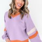 Orchid Bouquet Contrast Rib Knit Patchwork Drop Shoulder V Neck Sweatshirt