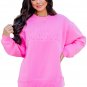 Bright Pink MAMA Letter Embossed Casual Sweatshirt