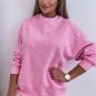 Bonbon Pearl Detail Ribbed Crew Neck Sweatshirt