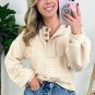 Apricot Corded Texture Lantern Sleeve Buttons Henley Sweatsuit