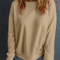 Khaki Solid Classic Crewneck Pullover Sweatshirt