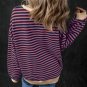 Red Stripe Oversized Contrast Trim Pullover Sweatshirt
