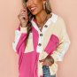 Rose Red Colorblock Ribbed Collared Oversized Sweatshirt
