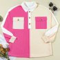 Rose Red Colorblock Ribbed Collared Oversized Sweatshirt