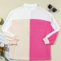 Rose Red Colorblock Ribbed Collared Oversized Sweatshirt