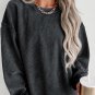 Black Solid Ribbed Knit Round Neck Pullover Sweatshirt