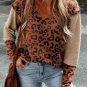 Brown Textured Knit Patchwork Leopard Hoodie