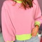 Pink Colorblock Bubble Sleeve Sweatshirt