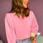 Pink Colorblock Bubble Sleeve Sweatshirt