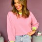 Pink Colorblock Bubble Sleeve Sweatshirt