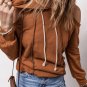 Cinnamon Exposed Seam Cold Shoulder Drawstring Hoodie