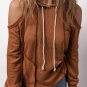 Cinnamon Exposed Seam Cold Shoulder Drawstring Hoodie