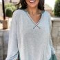 Laurel Green Exposed Seam Contrast Edge Notched Neck Sweatshirt