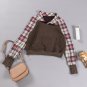 Khaki Printed Plaid Sleeve Patchwork Collared Textured Sweatshirt