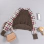 Khaki Printed Plaid Sleeve Patchwork Collared Textured Sweatshirt
