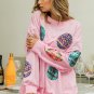 Pink Sequined Easter Egg Drop Shoulder Oversized Sweatshirt