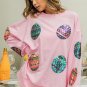 Pink Sequined Easter Egg Drop Shoulder Oversized Sweatshirt