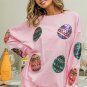 Pink Sequined Easter Egg Drop Shoulder Oversized Sweatshirt
